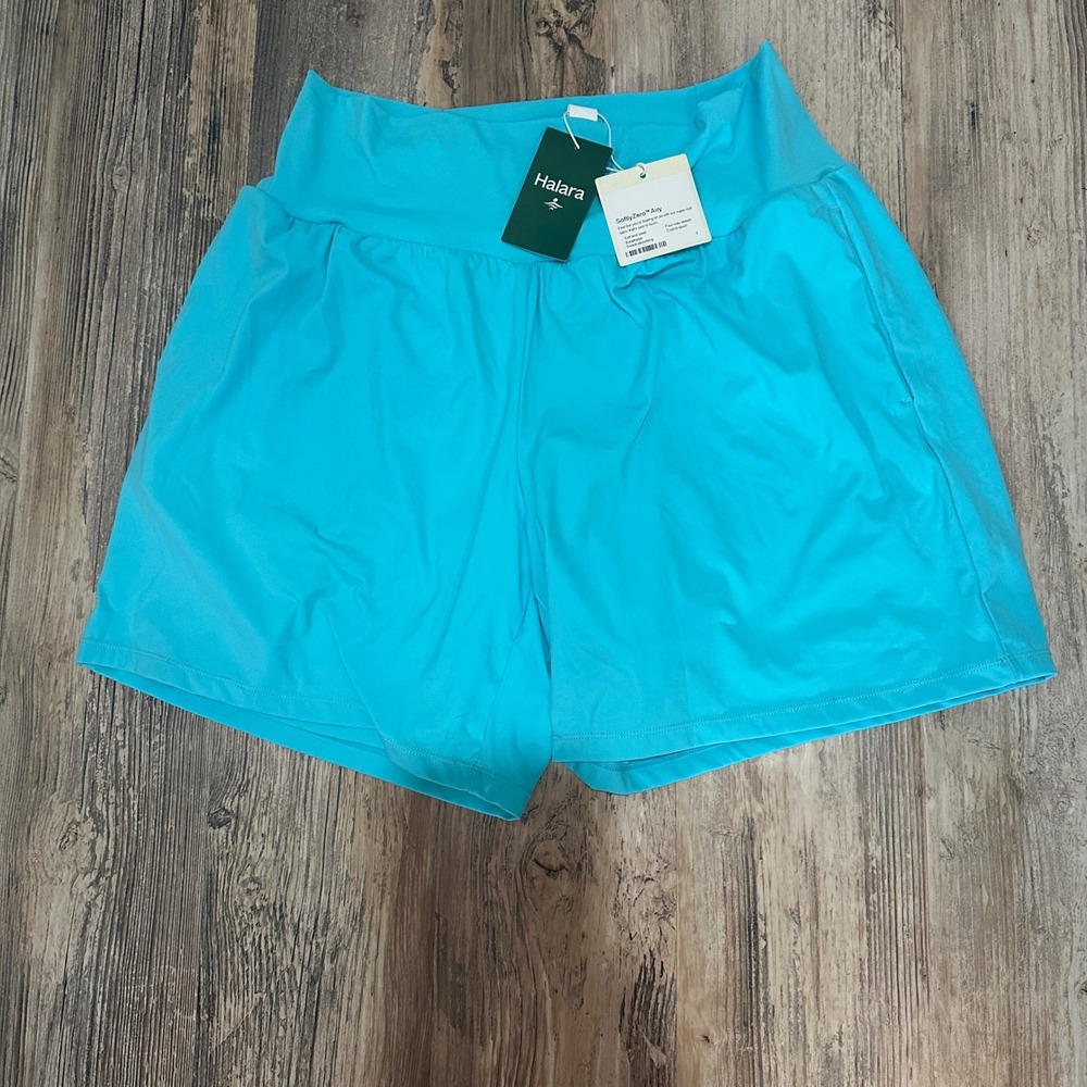 Halara SoftlyZero Airy High Waisted Athletic Shorts Turquoise Blue Women's XL
